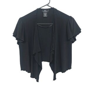 Lennie Nina Leonard Black Flutter Sleeve Cardigan Shrug M Quiet Luxe Minimalist